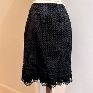 Kay Unger Dark Black Eyelet Lined Tiered Hem Zip Up Midi Skirt 4